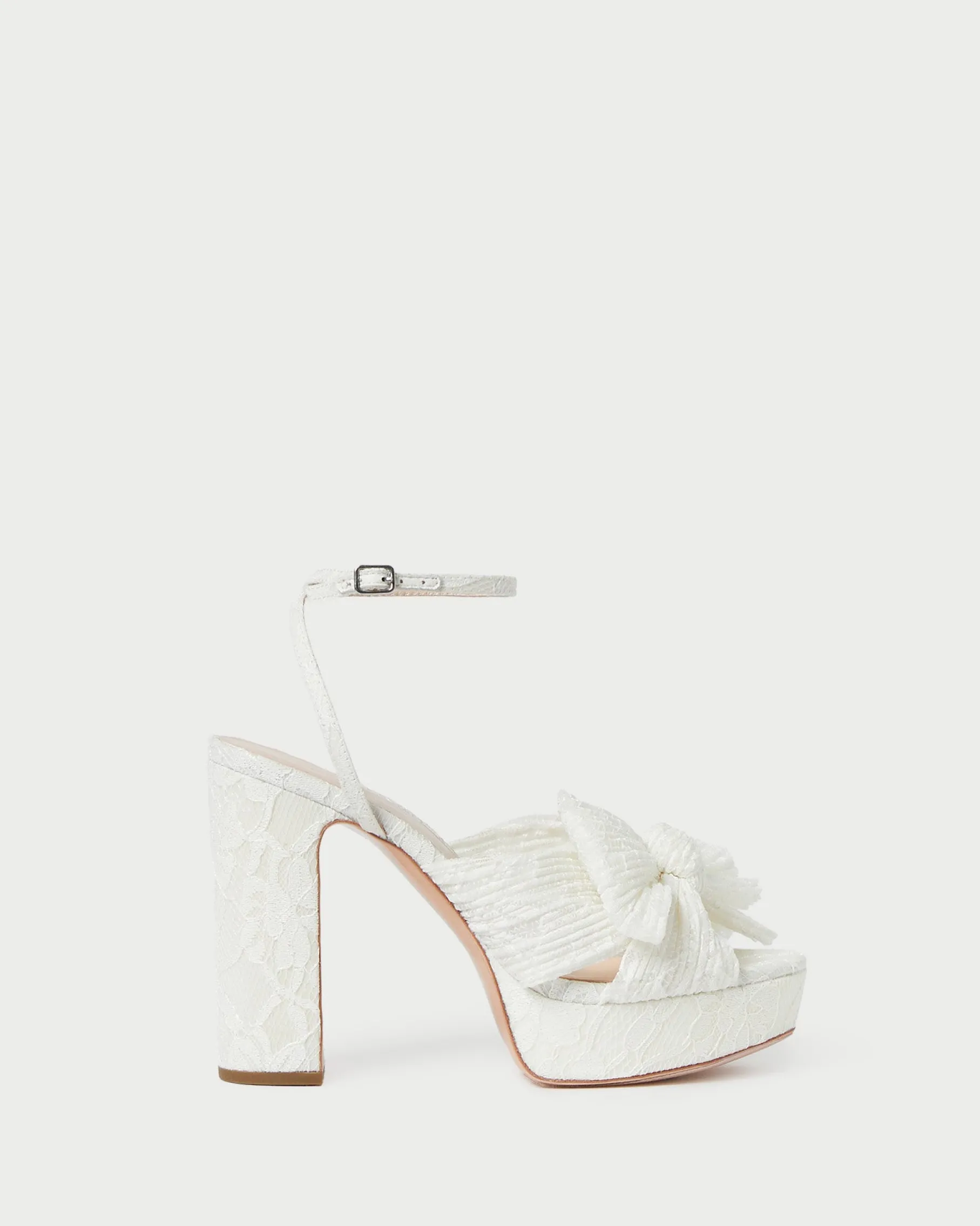 Natalia White Lace Bow Heel