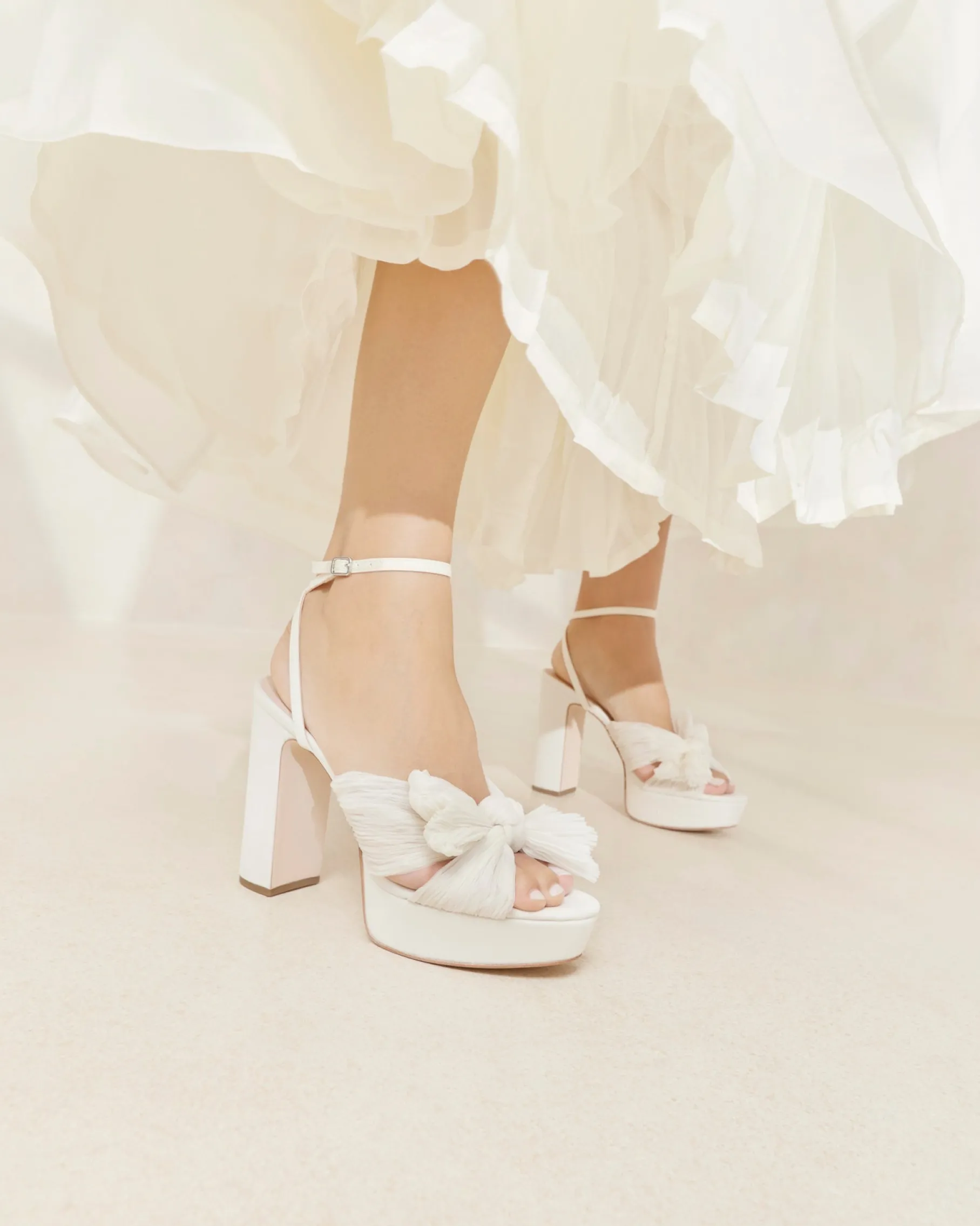 Natalia White Lace Bow Heel