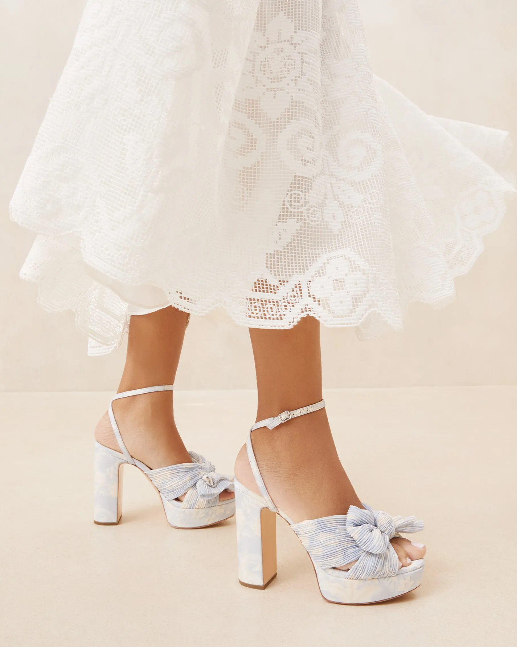 Natalia White Lace Bow Heel