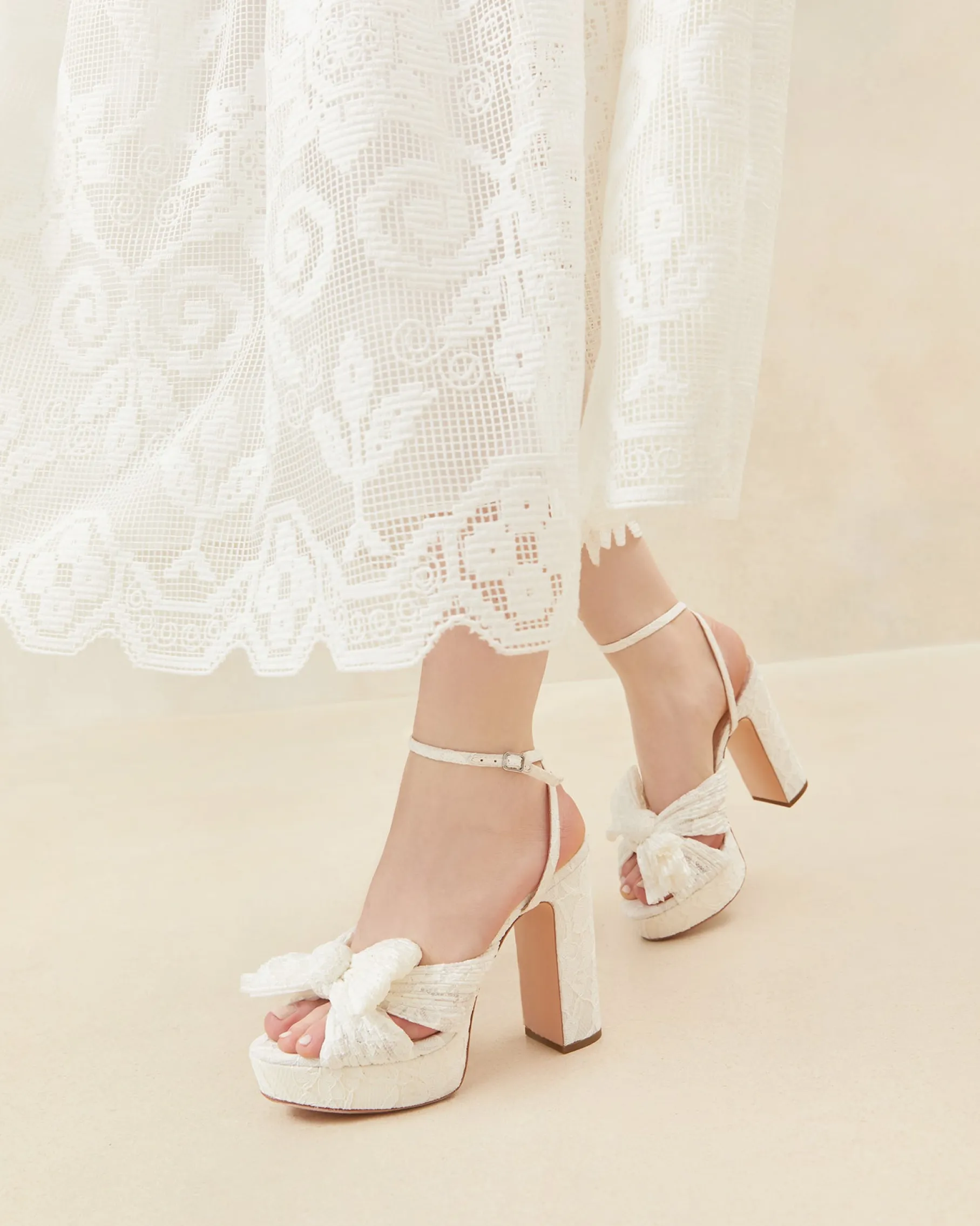 Natalia White Lace Bow Heel