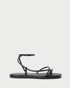 Noor Black Leather Flat Sandal