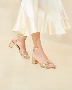 Olivia Champagne Knot Mid-Heel Sandal