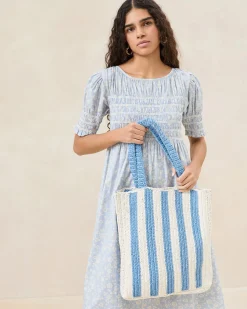 Orion Blue/White Raffia Tote