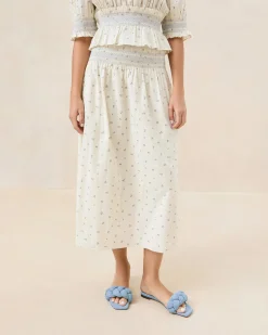 Theodora Cream Floral Cinched Skirt