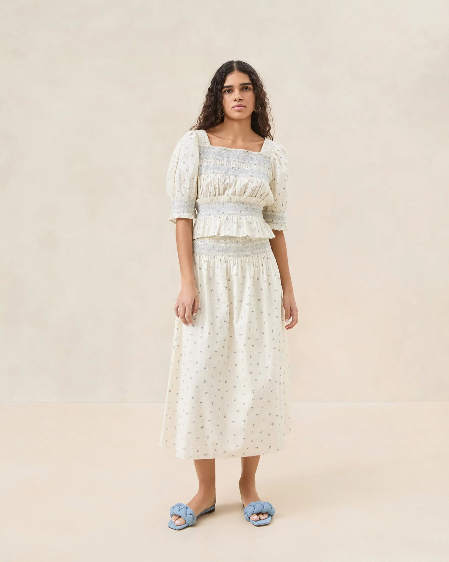 Theodora Cream Floral Cinched Skirt