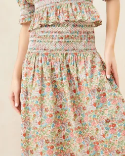 Theodora Red Floral Cinched Skirt