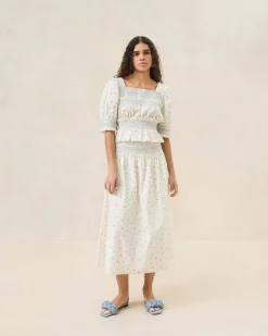 Theodora Red Floral Cinched Skirt
