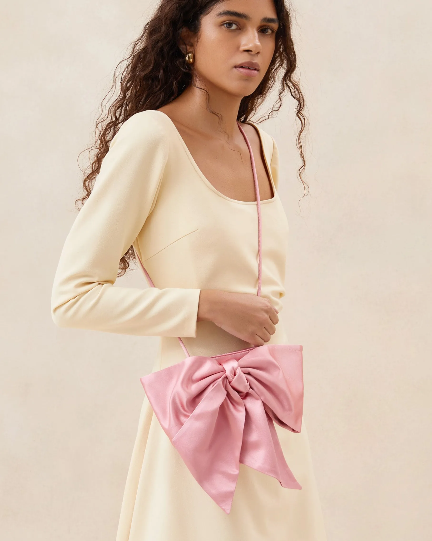 Violet Cream Satin Bow Crossbody